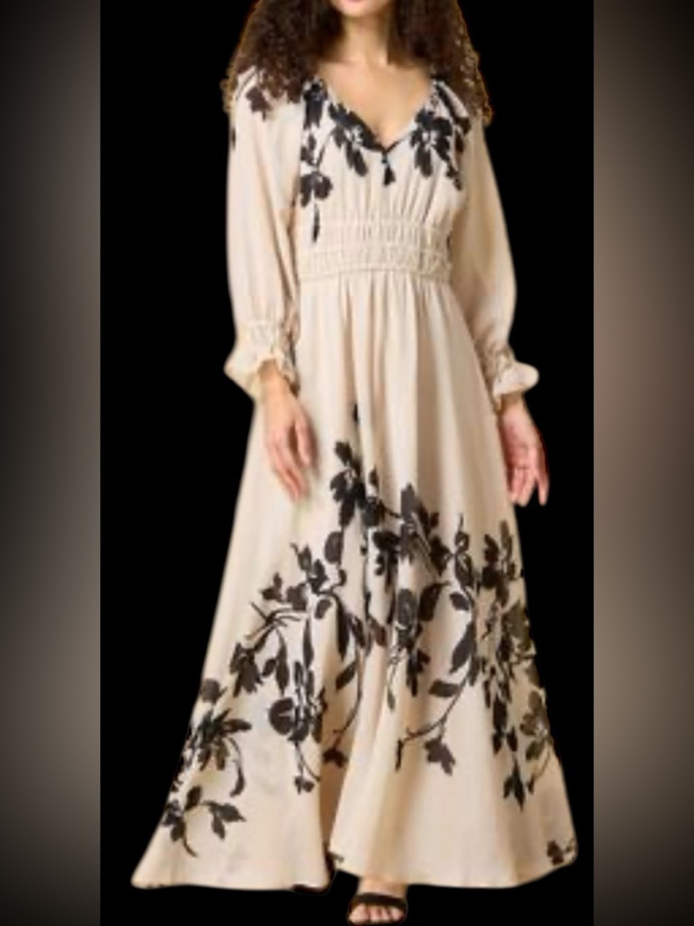 Taylor Cream with Black Floral Motif Chiffon Maxi Dress Sz 6 - Picture 14 of 14